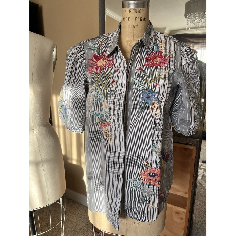 NWT Johnny Was Biya 3J Workshop JWLA Jordan Lisbon Shirt Blouse Top Embroidery S